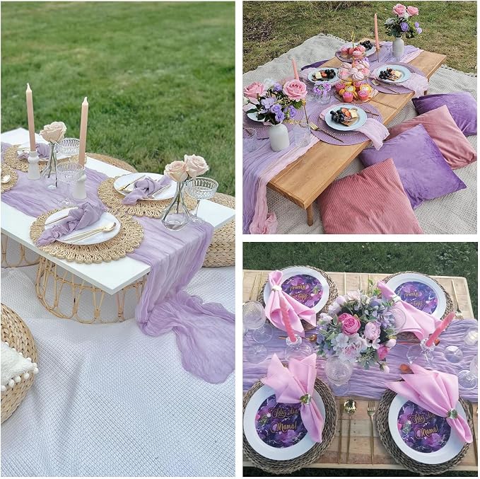 6 Pack Lavender Purple Cheesecloth Table Runner 35 x 120 Inch | Boho Gauze - Image 5