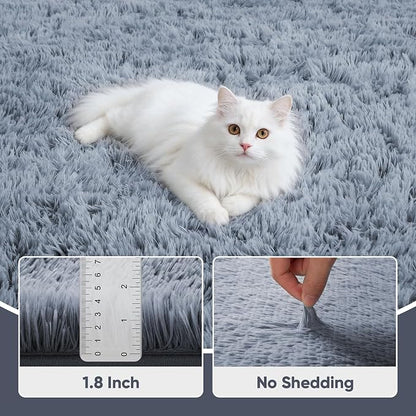 Area Rug for Living Room Bedroom: 8x10 Grey Soft Fluffy Shag Upgrade Non-Slip - Image 5