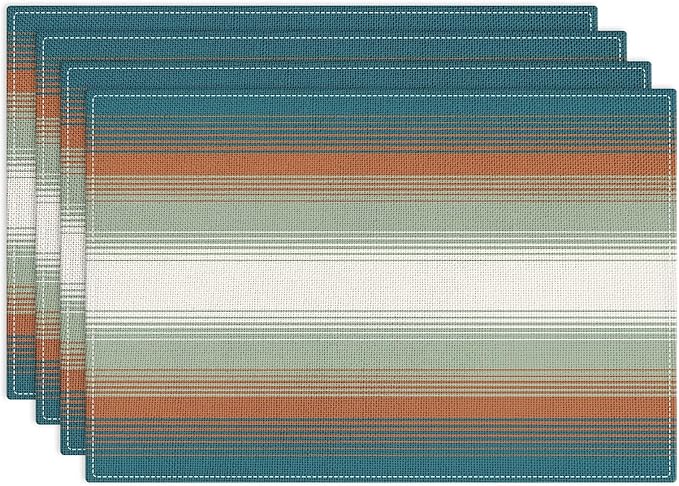 Emvency Farmhouse Placemats Set of 4, 12x18 Inch Striped Mexican Southwestern by Emvency