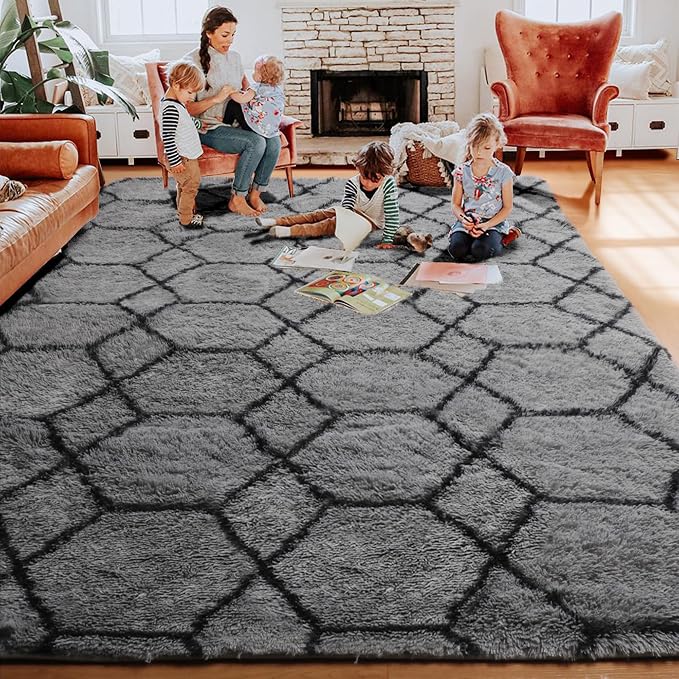 ONASAR 8x10 Area Rugs for Living Room, Fluffy Grey and Black Bedroom Rug - Image 8