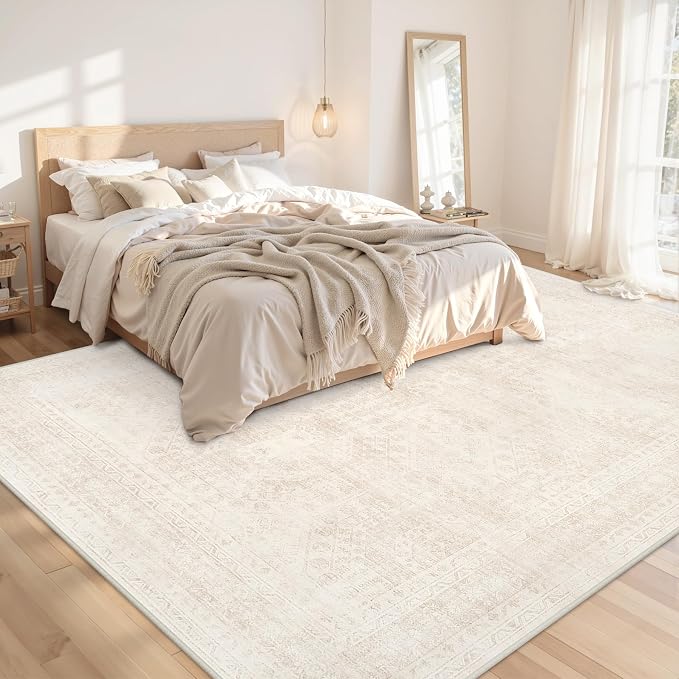 Area Rugs 9x12 Living Room: Vintage Boho Neutral Washable Rug Indoor Soft Large - Image 2