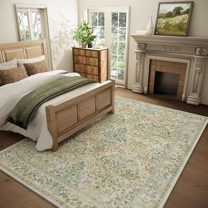 Washable Area Rugs for Living Room: 9x12 Bedroom Rug Boho Vintage Stain - Image 2