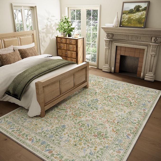 Washable Area Rugs for Living Room: 5x7 Bedroom Rug Vintage Rugs Stain - Image 2