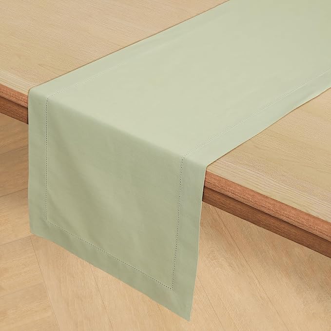 Solino Home Cotton Linen Table Runner Sage, Hemstitch Collection 14 x 36 in | - Image 2