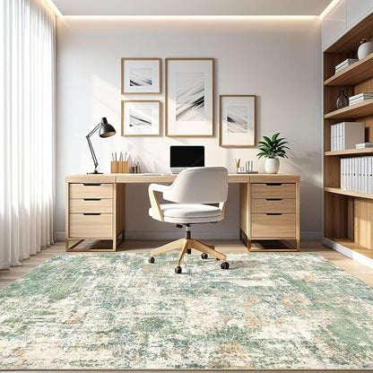 Area Rugs 9x12 Living Room: Washable Large Abstract Soft Green Rug Stain - Image 8