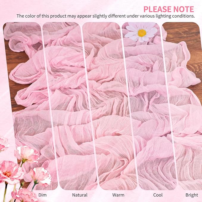Showgeous 2 Pack Light Pink Cheesecloth Table Runners Boho Wedding Decor | - Image 7