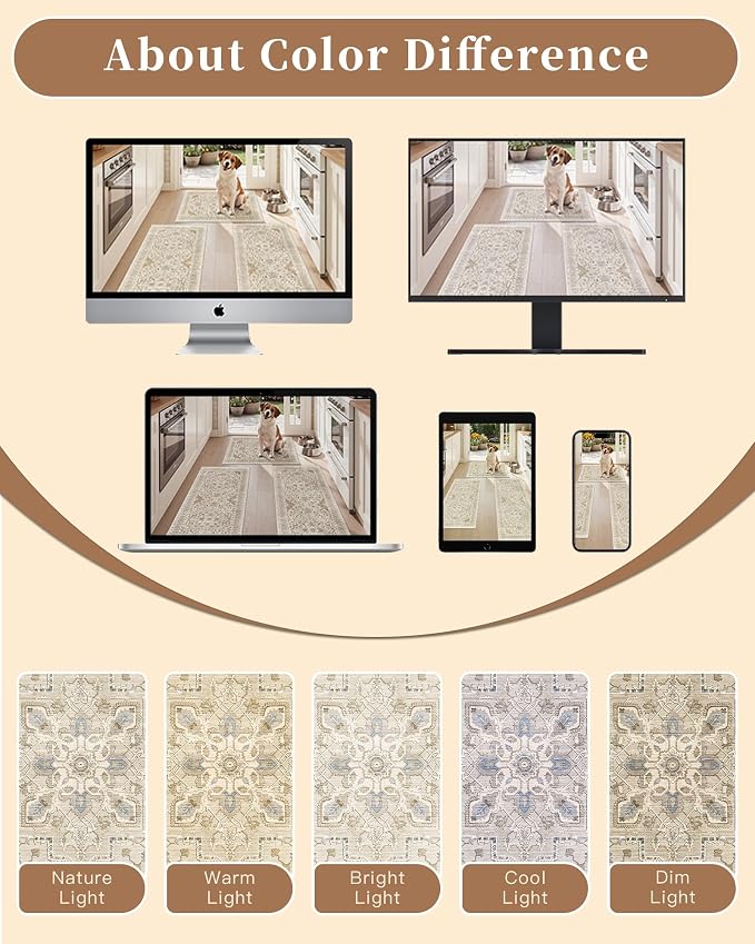 Madane Washable Kitchen Rug Set of 3, Small Area Rug Non-Slip Vintage Entryway - Image 9