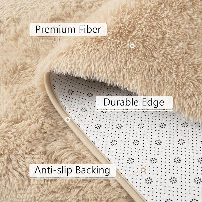 BENRON Fluffy Beige Rugs for Living Room Bedroom 4x6, Soft Plush Fuzzy Shaggy - Image 7