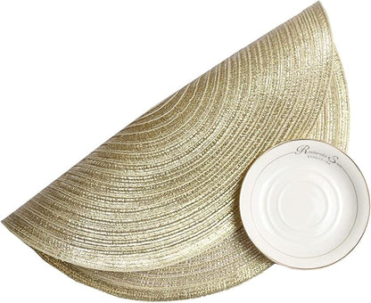 SHACOS Gold Glitter Round Placemats Set of 6 Bling Circle Place Mats Washable - Image 7