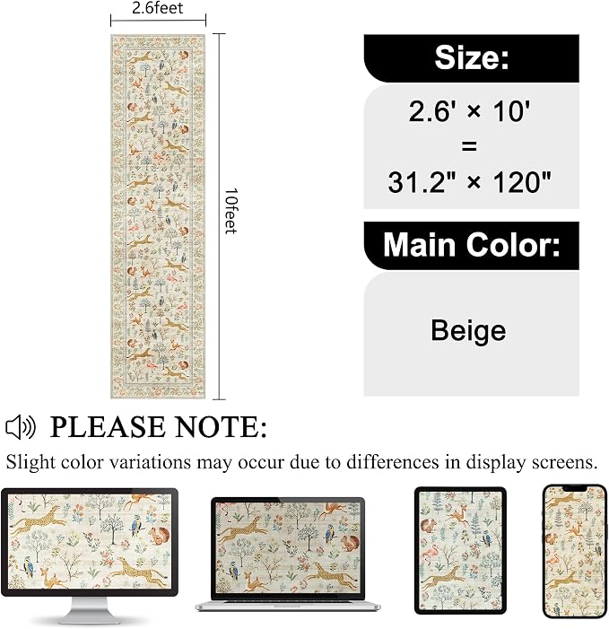 DUKINO Washable 2.6x10 Runner Rug, Non Slip Animal Print Runner Rug - Image 2