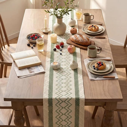 Artoid Mode Sage Green Stripe Diamond Woven Table Runner 12x120 Inch | Holiday - Image 4