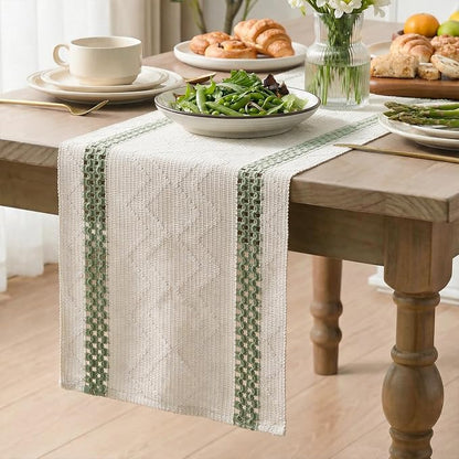 Artoid Mode Sage Green Stripe Woven Rustic Table Runner 12x48 Inch | Holiday - Image 3