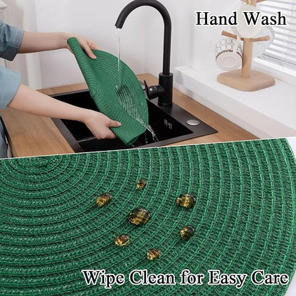 SHACOS Dark Green Round Placemats Set of 6 Cotton Polyester Braided 15 inch - Image 6