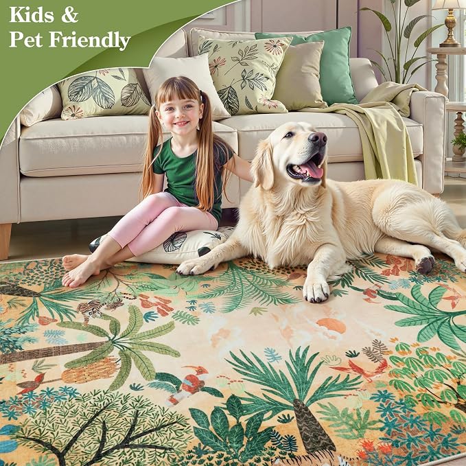 LIVEBOX Boho 8x10 Area Rugs for Living Room, Washable Soft Jungle Animal Print - Image 4