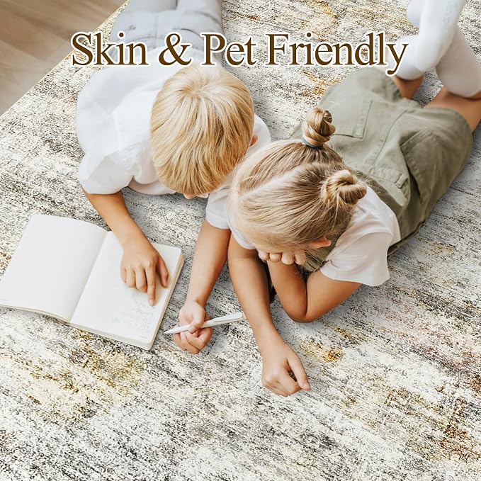 Soalmost 5x7 Area Rugs Gray Rust Low Pile Indoor Washable Trendy Faded Style - Image 3