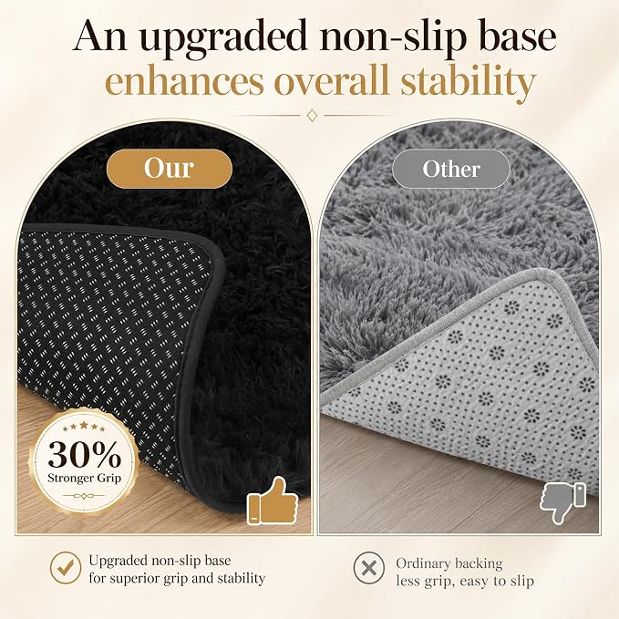 Area Rug for Living Room Bedroom: 5x7 Black Soft Fluffy Shag Upgrade Non-Slip - Image 6