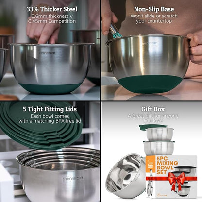 Premium Mixing Bowls With Airtight Lids Set, Thicker Stainless Steel Mixing - Image 2