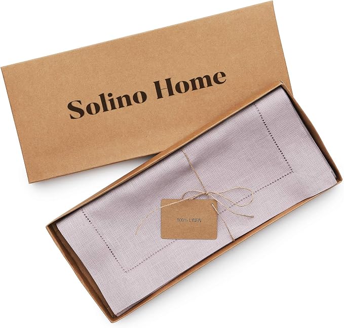 Solino Home 100% Pure Linen Dining Table Runner Lilac Hemstitch, 14 x 36 in | - Image 6
