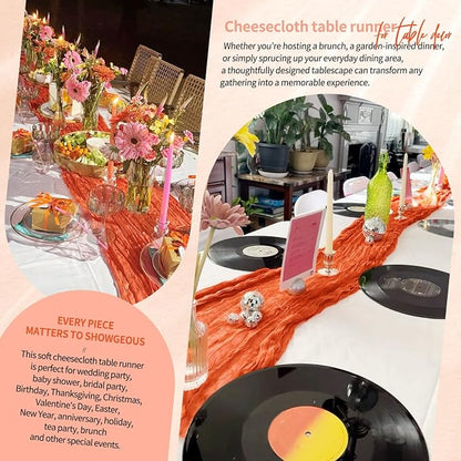Showgeous 2 Pack Orange Cheesecloth Table Runners Boho Wedding Decor | Rustic - Image 8
