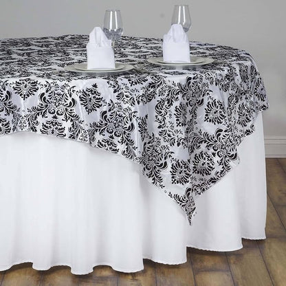 Efavormart Black Damask Flocking Square Tablecloth Overlay 60"x60" Square - Image 2