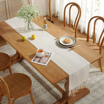 Wracra Rustic Linen Table Runner, Ivory Table Runners 36 inches Long | Raised - Image 7