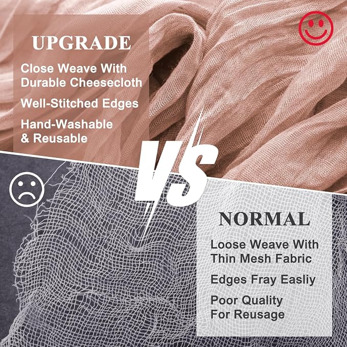 Cheesecloth Table Runner Dusty Pink 10FT Boho Gauze, 4 Pack | 120 Inch Cheese - Image 4