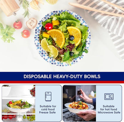 160 Count Paper Bowls 20 oz Soak Proof, Heavy Duty Printed Disposable Bowls Bulk - Image 3