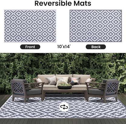Smiry Waterproof Outdoor Rug 10X14 ft, Reversible Plastic Straw Patio Camping - Image 3
