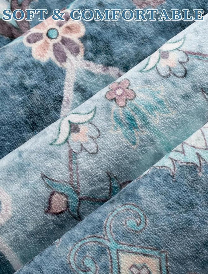 SERISSA Boho Washable Runner Rug, 2x5 Rug Non-Slip Vintage Blue Hallway Kitchen - Image 5