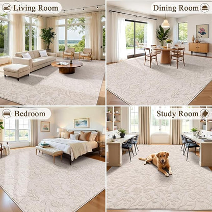 Vaukki 9x12 Area Rug for Living Room, Soft Fluffy Washable Modern Floral Indoor - Image 4