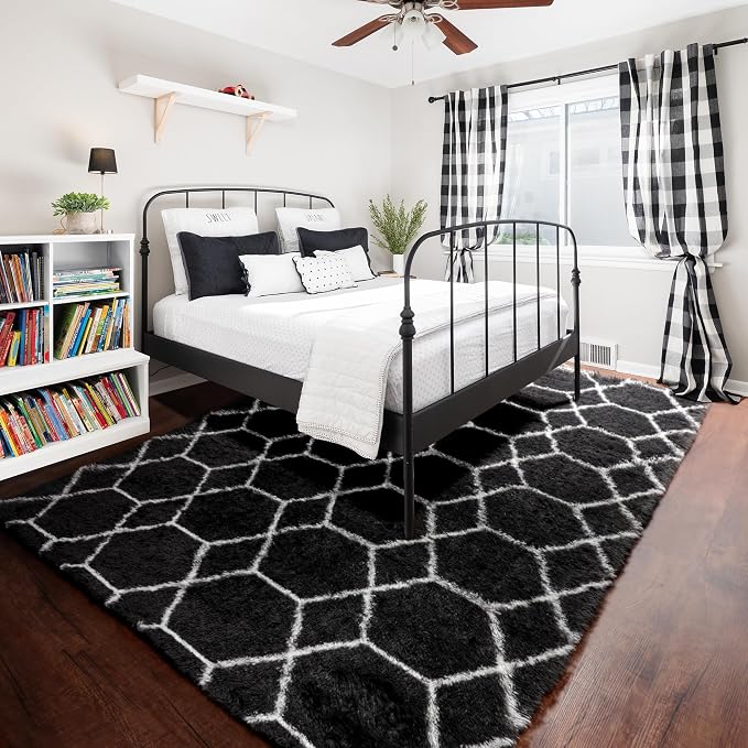 ONASAR 7x9 Area Rugs for Living Room Bedroom, Large Fluffy Black and White - Image 7