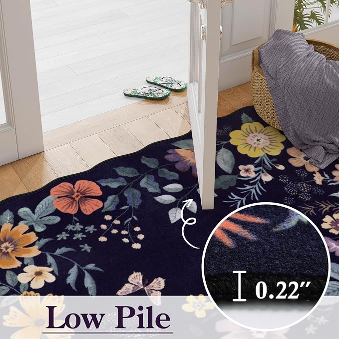 Lahome Floral Washable Rugs for Bedroom, 4X6 Area Rug Ultra-Thin Soft Living - Image 5