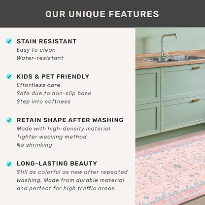 Pink Rugs for Bedroom Girls, 5x7 Washable Area Rug for Living Room Nursery Kids - Image 7