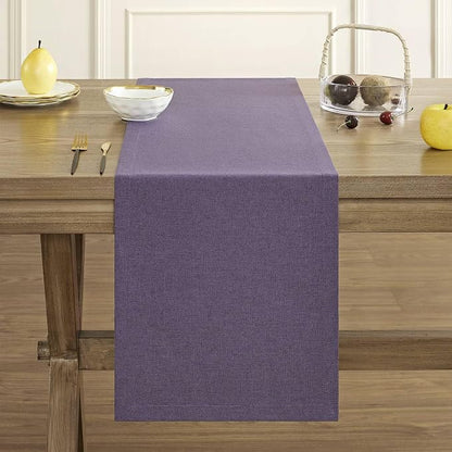 Basic Linen Style Table Runner, 14x36 Inch Purple | Mitered Corner Design - Image 2