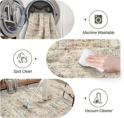 Soalmost 5x7 Area Rugs Brown Pink Low Pile Indoor Washable Trendy Faded Style - Image 5