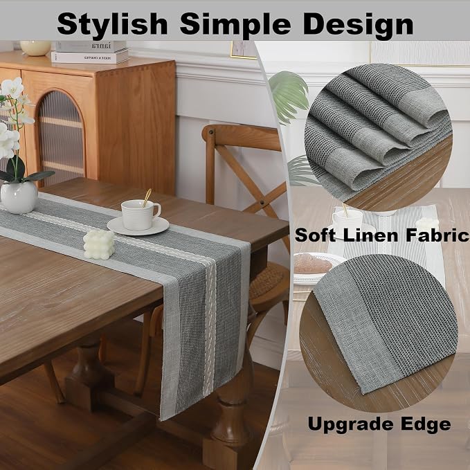 Gernaice 2PCS Boho Table Runner, Rustic Cotton Linen Farmhouse Table Runners - Image 3