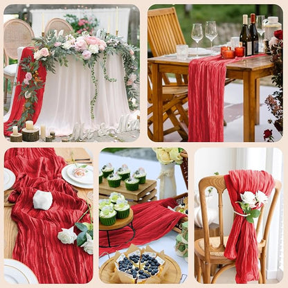 Cheesecloth Table Runner 10FT 6Pcs Red Boho Gauze Sheer Runners | Cheese Cloth - Image 7