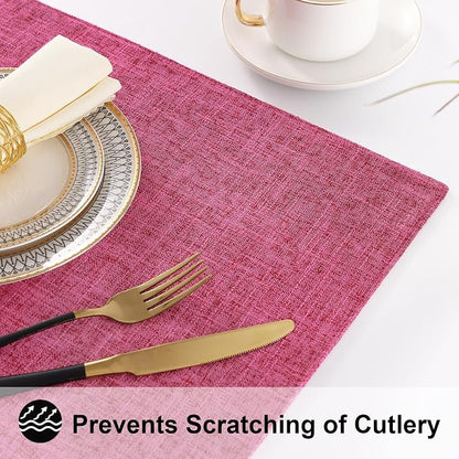 Faux Cotton Linen Placemats Set of 6, Cloth Washable Farmhouse Dining Table Mats - Image 4