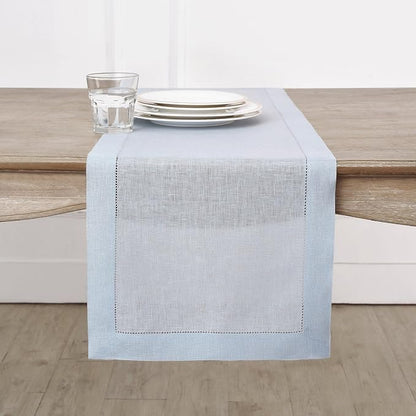 Solino Home 100% Pure Linen Table Runner Light Blue Hemstitch, 14 x 156 in | by SolinoHome