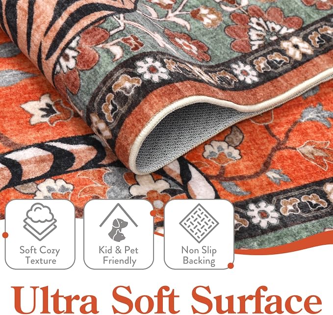 Moynesa Tiger Washable Area Rug, 9x12 Living Room Rug, Vintage Non Slip Large - Image 4