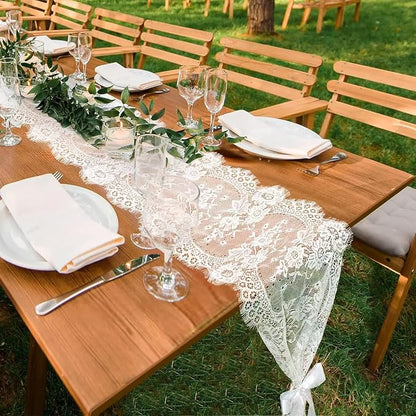 1 Pcs White Lace Table Runner 14 x 120 Inch Vintage Rustic Table Runner - Image 5