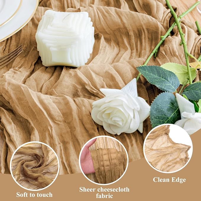 Cheesecloth Table Runner Khaki 10FT Boho Gauze Runner - Image 3