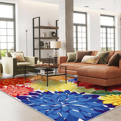 Outdoor Area Rug Washable Multicolored Patio Rug Tropical Botanical Modern - Image 3