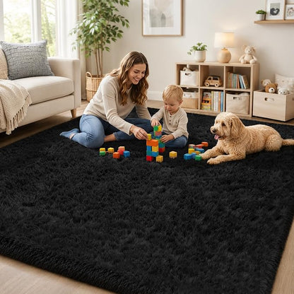 Area Rug for Living Room Bedroom: 9x12 Black Soft Fluffy Shag Upgrade Non-Slip - Image 9