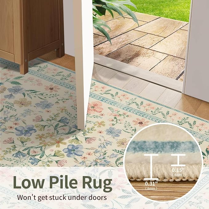 Rugxara Floral Rug for Living Room Bedroom(Green 2x5 - Image 6