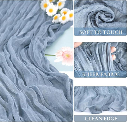 BLUETOP Dusty Blue Cheesecloth Table Runner 35x120 Inch, Semi Sheer Boho Gauze - Image 2