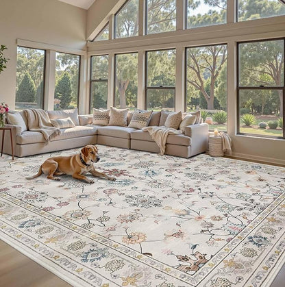 Rugxara 9x12 Rugs for Living Room & Bedroom, Floral Washable Rug, Boho Area Rug - Image 3