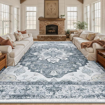 RELEANY Area Rugs Large 10'x14' Washable Non-Slip, Floral Vintage Distress - Image 2