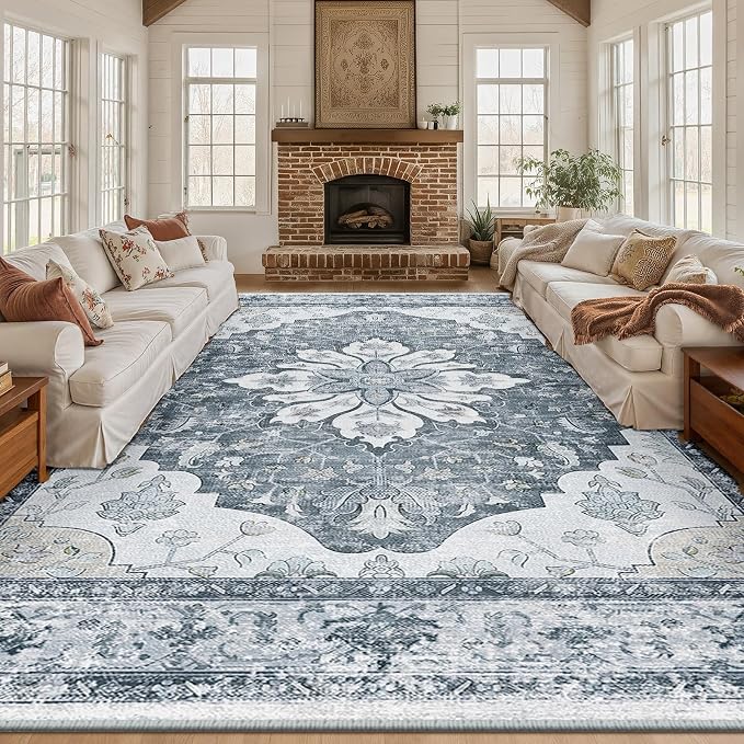 RELEANY Area Rugs Large 10'x12' Washable Non-Slip, Floral Vintage Distress - Image 2