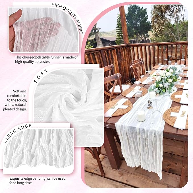 30 Pack Cheesecloth Table Runner 10FT White Table Runner Boho Gauze Cheese - Image 3